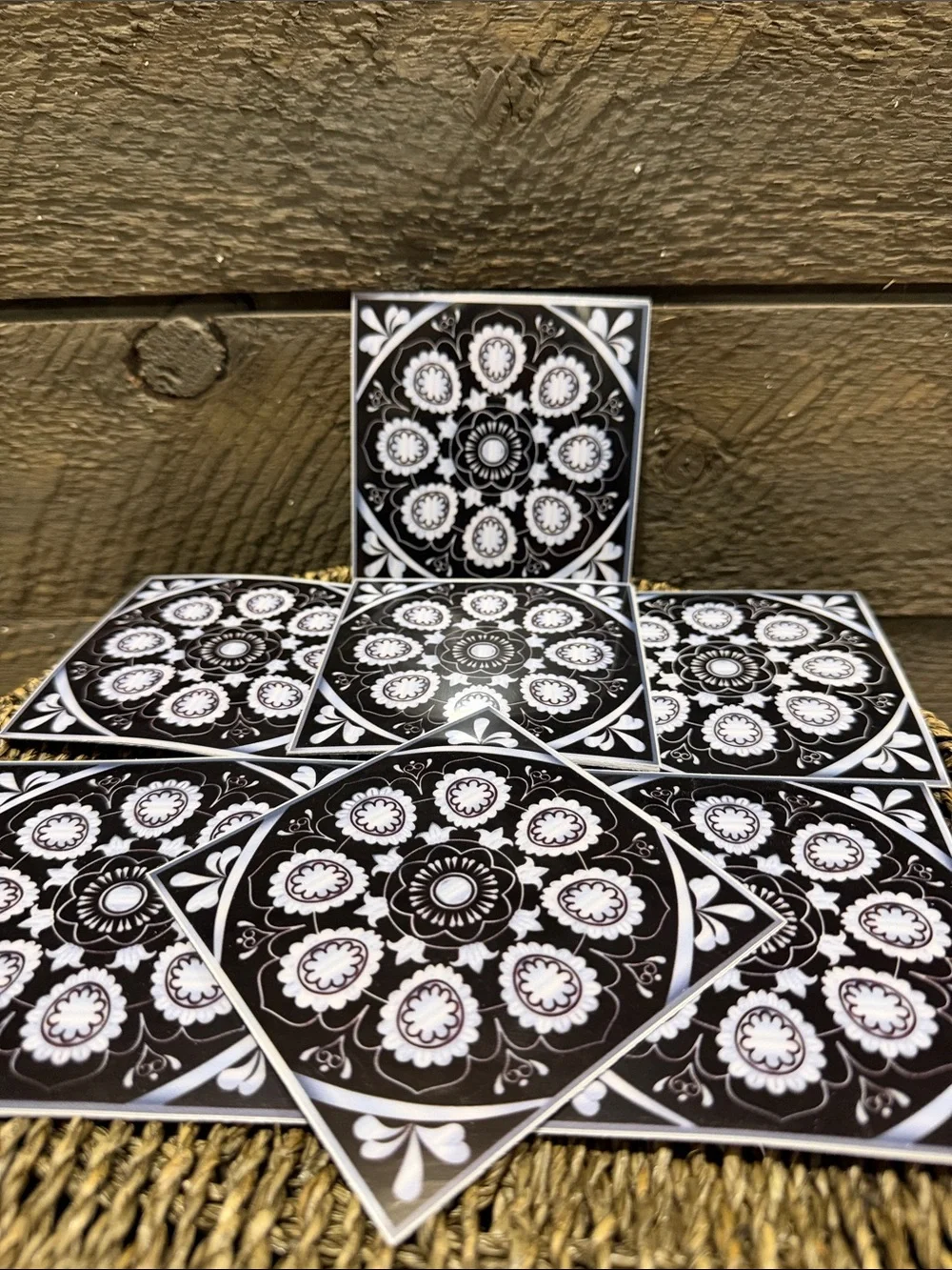 Set of 15 Black & White Mandala Decorative Tiles Peel & Stick Art Decals 4